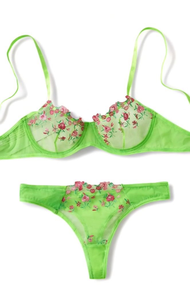 Blossom & Lace Lingerie Set in Neon Green