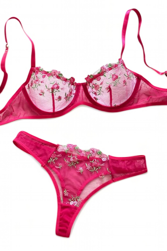 Blossom & Lace Lingerie Set in Hot Pink