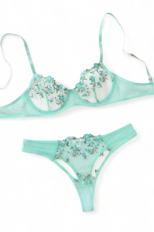 Blossom & Lace Lingerie Set in Aqua