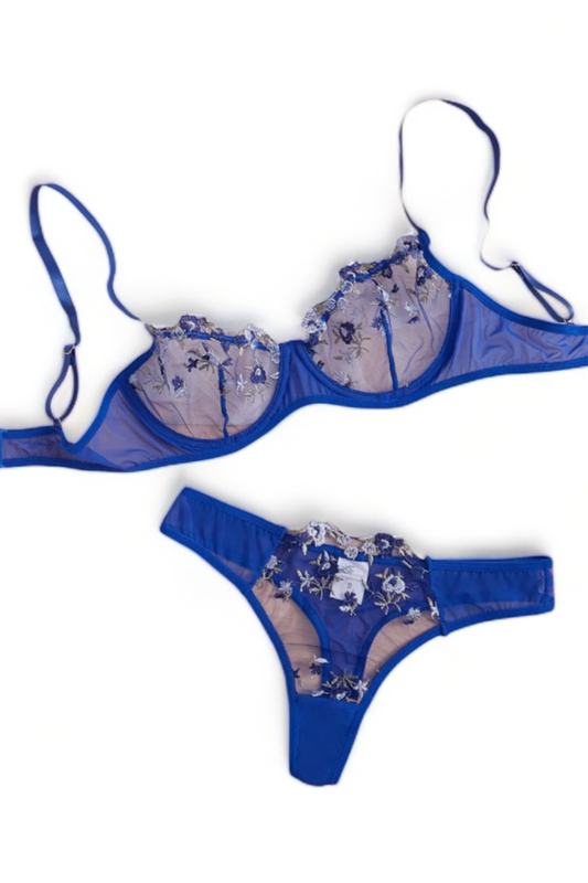 Blossom & Lace Lingerie Set in Dark Blue