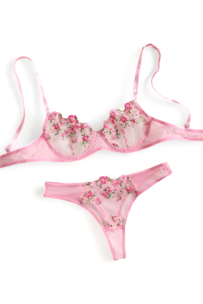 Blossom & Lace Lingerie Set in Pink