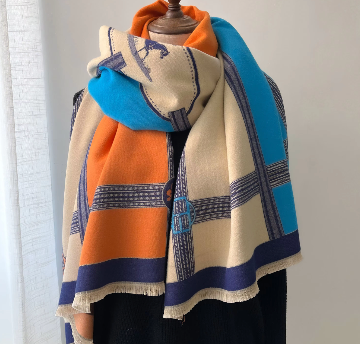 Horse Print Wrap Scarf Shawl in Orange