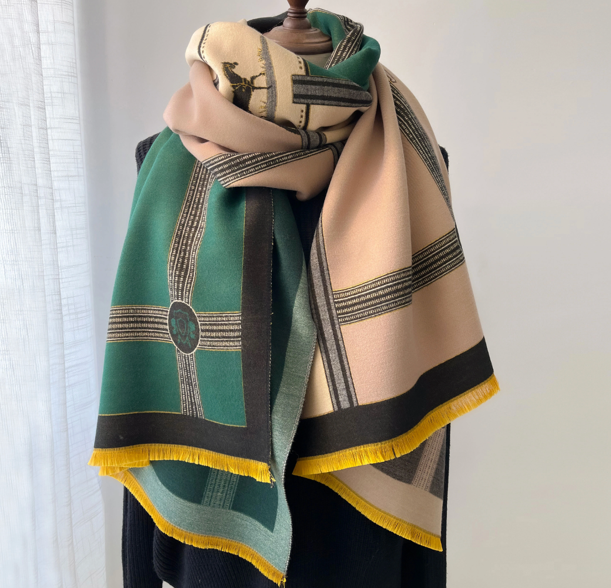 Horse Print Wrap Scarf Shawl in Green