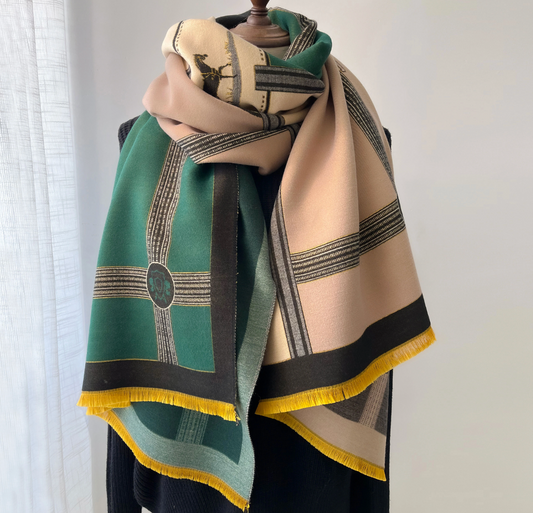 Horse Print Wrap Scarf Shawl in Green