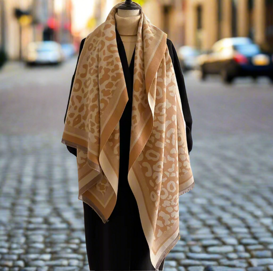 Leopard Print Wrap Scarf Shawl in Brown