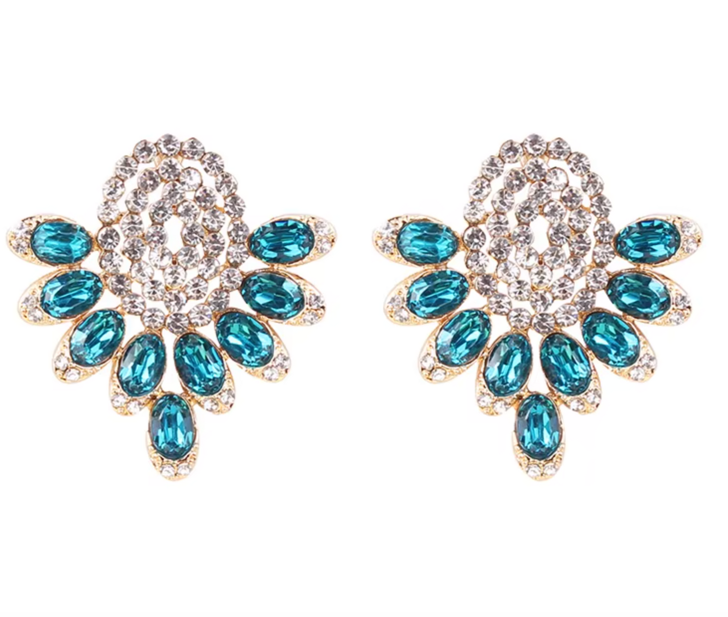 Myra Teal Diamante Statement Earrings