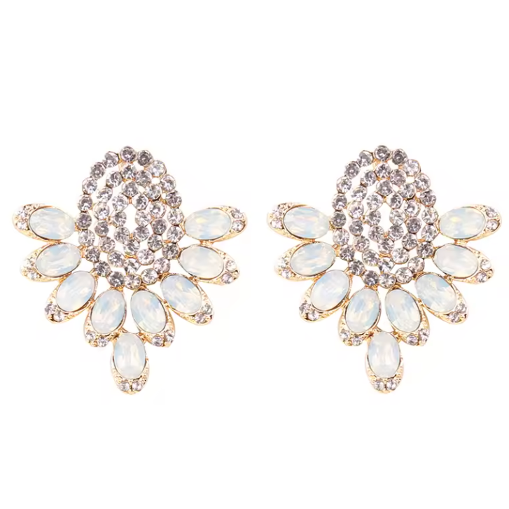 Myra White Diamante Statement Earrings