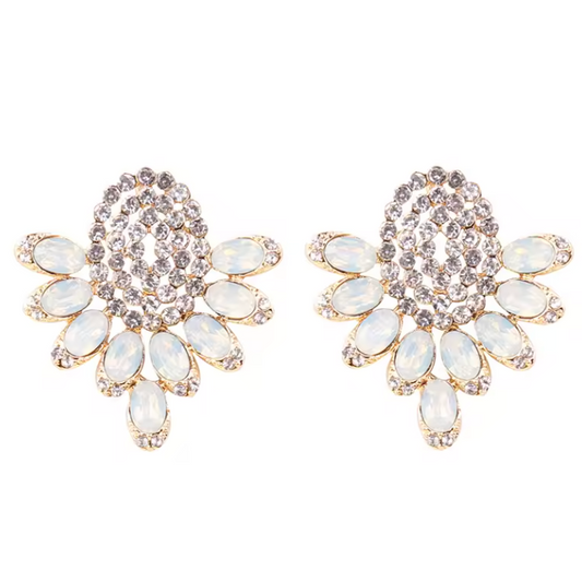 Myra White Diamante Statement Earrings