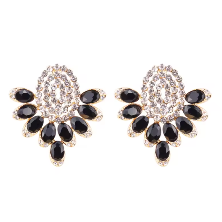 Myra Black Diamante Statement Earrings