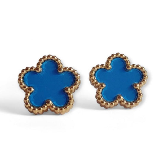 Nida Floral Studs in Blue