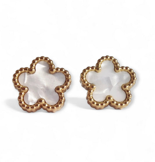 Nida Floral Studs in White