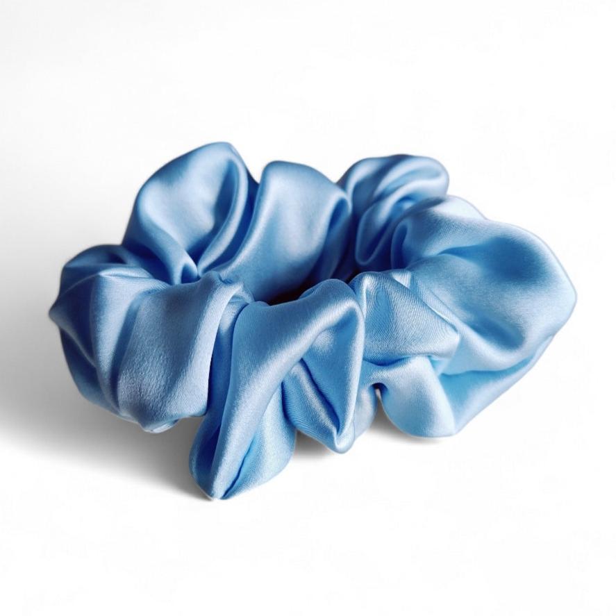 100% Mulberry Silk Scrunchie in Pale Blue