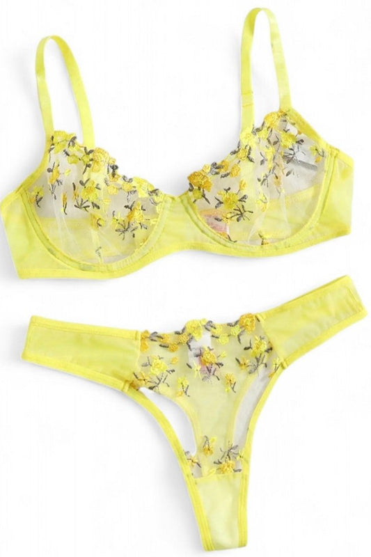 Blossom & Lace Lingerie Set in Yellow