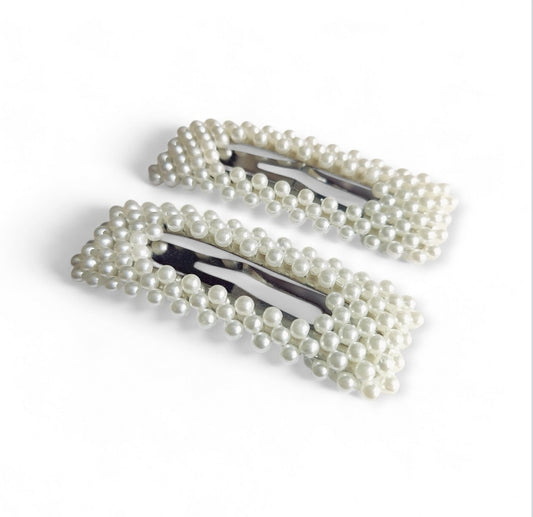 Penelope Rectangle Pearl Hair Clips in Silver