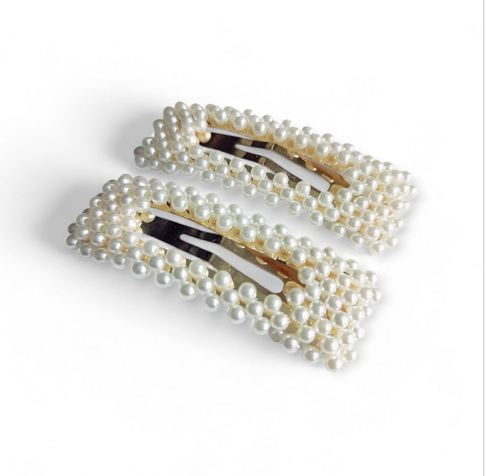 Penelope Rectangle Pearl Hair Clips in Gold