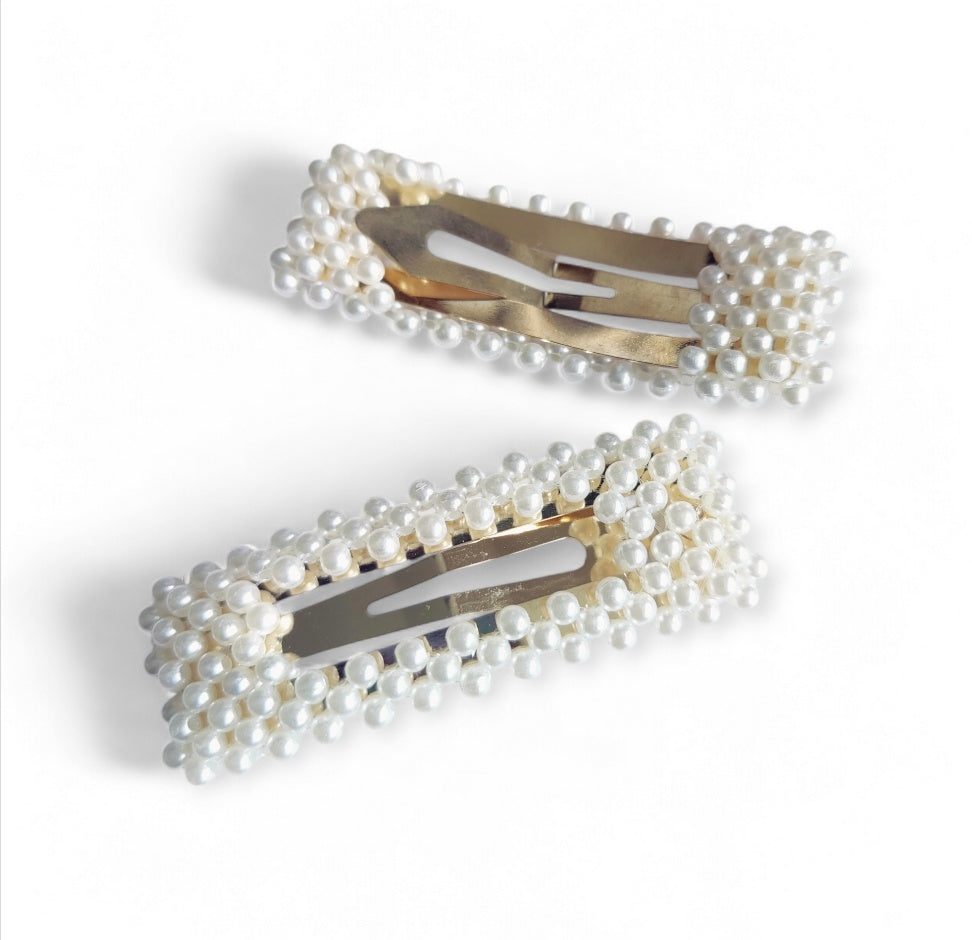 Penelope Rectangle Pearl Hair Clips in Gold