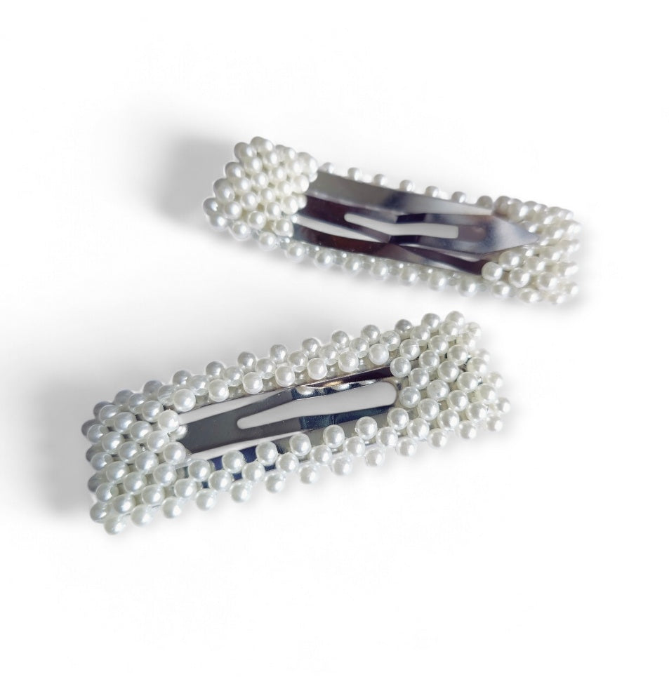 Penelope Rectangle Pearl Hair Clips in Silver