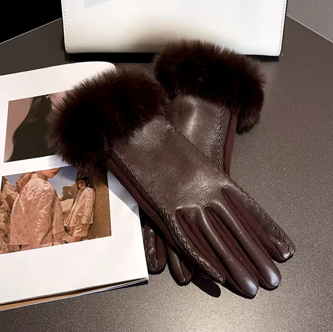 Eliana Women Gloves Autumn Winter Leather Warm Mitts