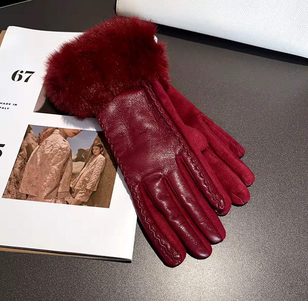 Eliana Women Gloves Autumn Winter Leather Warm Mitts