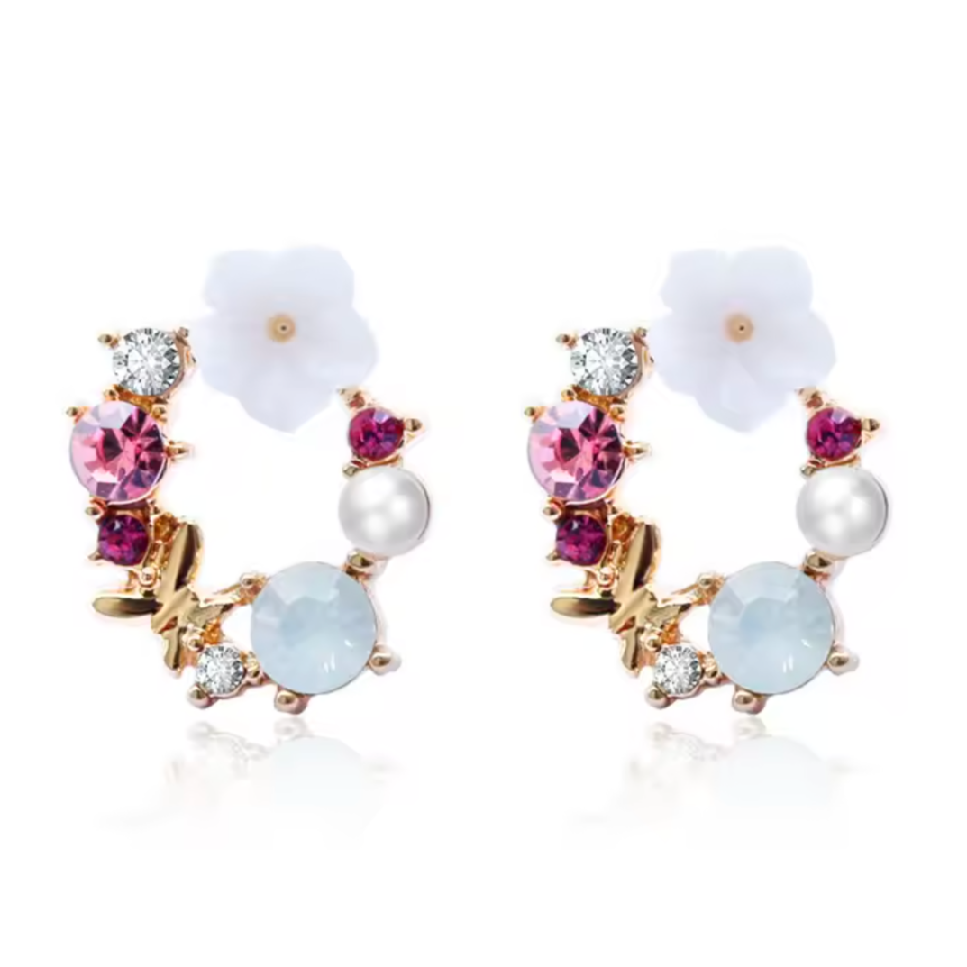 Senna Floral Diamante Studs in Pink