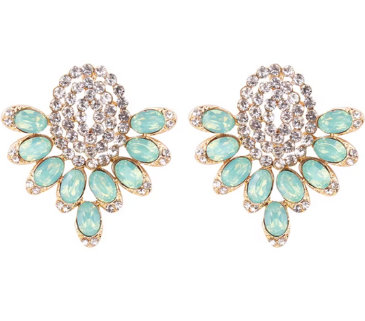 Myra Pastel Green Diamante Statement Earrings