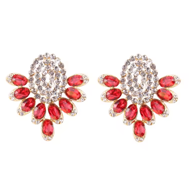 Myra Red Diamante Statement Earrings