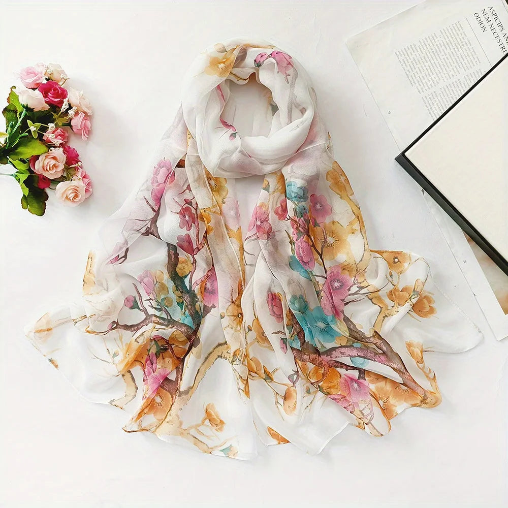 Summer sun protection scarf beach towel long style women soft plum blossom women decorative thin scarf scarf women