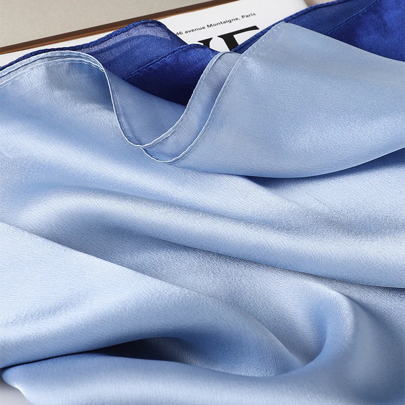 Luxury Gradient Silk Scarf Women Brand Solid Femme Shawls Wraps Bandana Head Foulard Fashion Lady Hijab Wedding Poncho 2023
