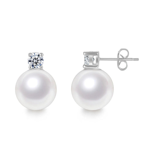 Trumium 10/12mm S925 Sterling Silver White Pearl Earrings for Women Zircon Stud Earring Fashion Jewelry Sweet Accessories