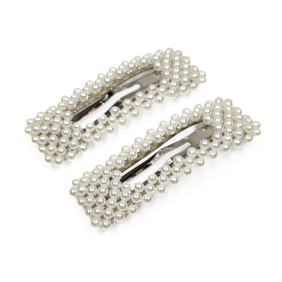 Penelope Rectangle Pearl Hair Clips in Silver