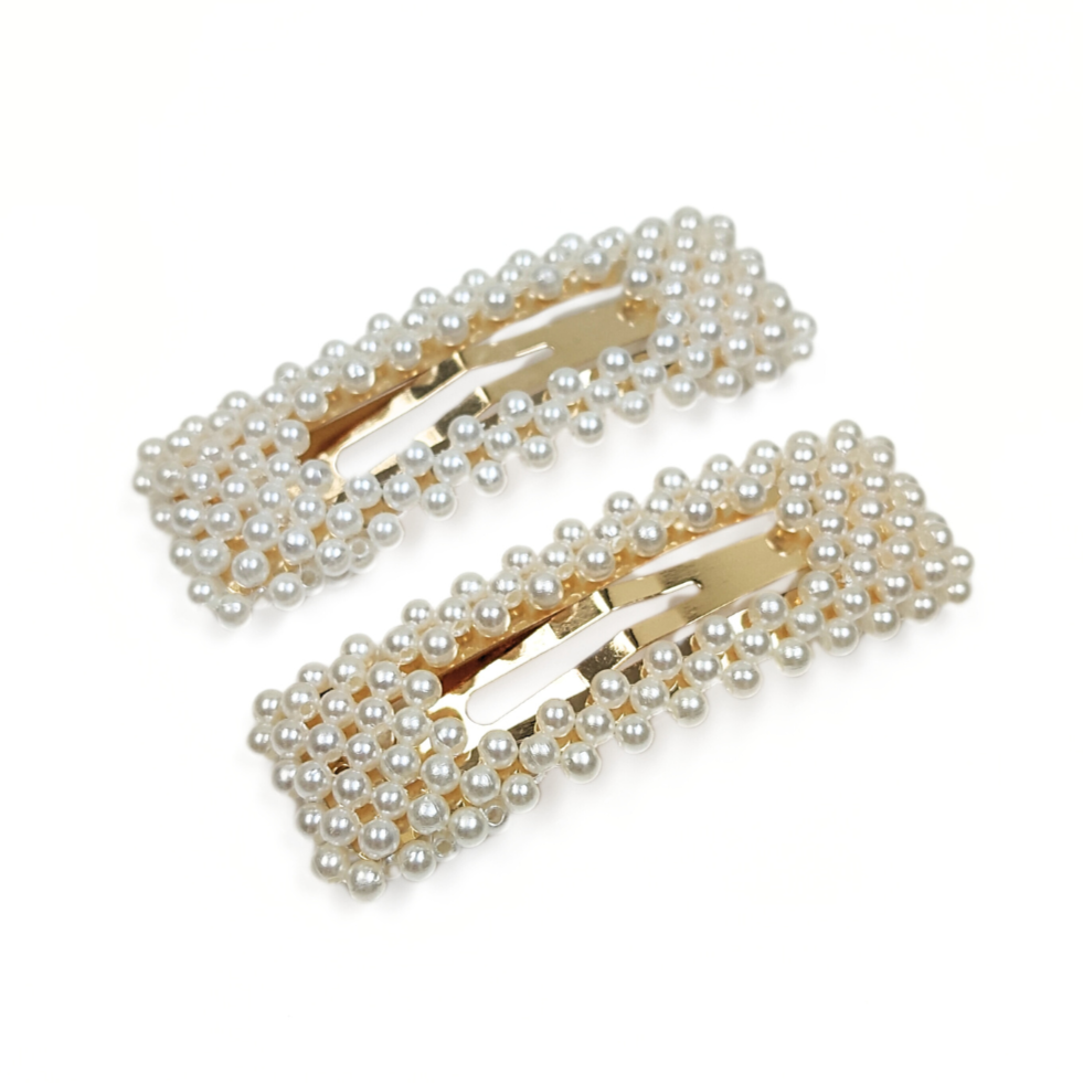 Penelope Rectangle Pearl Hair Clips in Gold