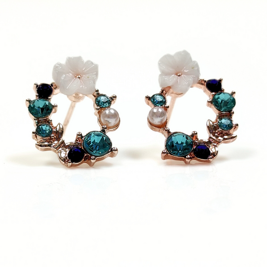 Senna Floral Diamante Studs in Blue