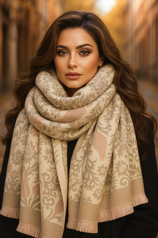 Daria Winter Scarf Shawl in Beige