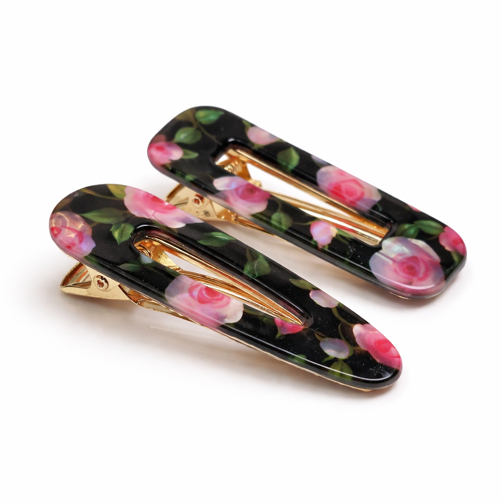 Black Floral Hair Clips