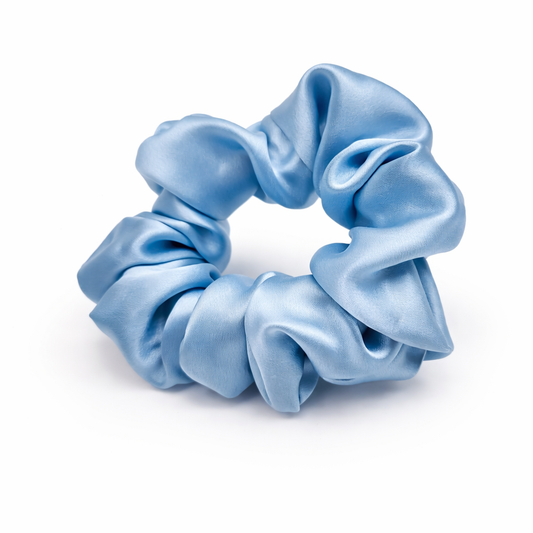 100% Mulberry Silk Scrunchie in Pale Blue