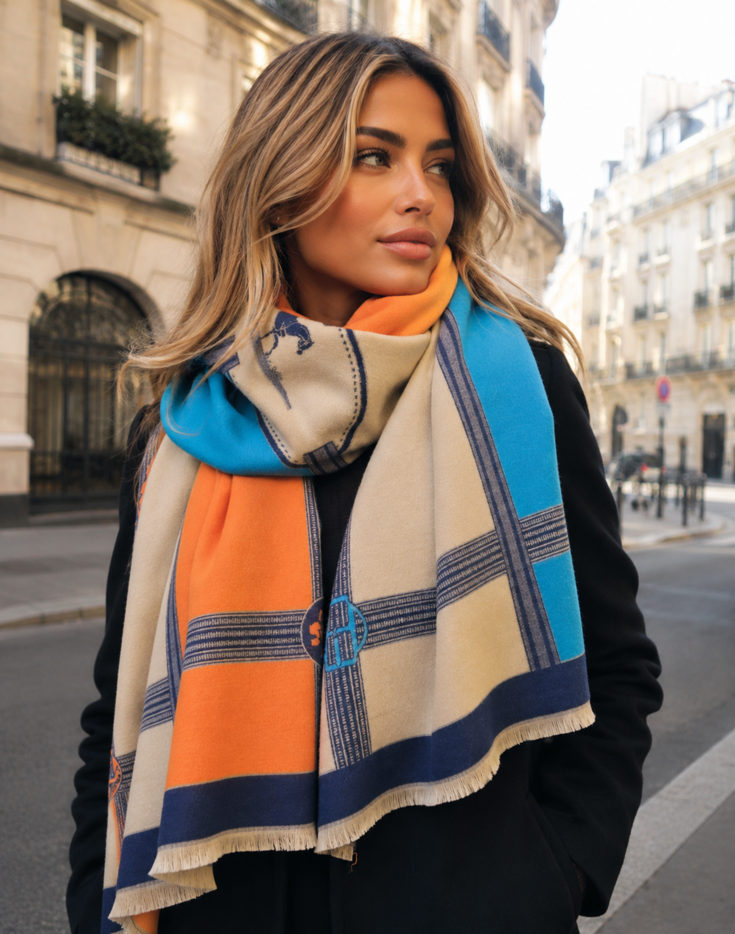 Horse Print Wrap Scarf Shawl in Orange