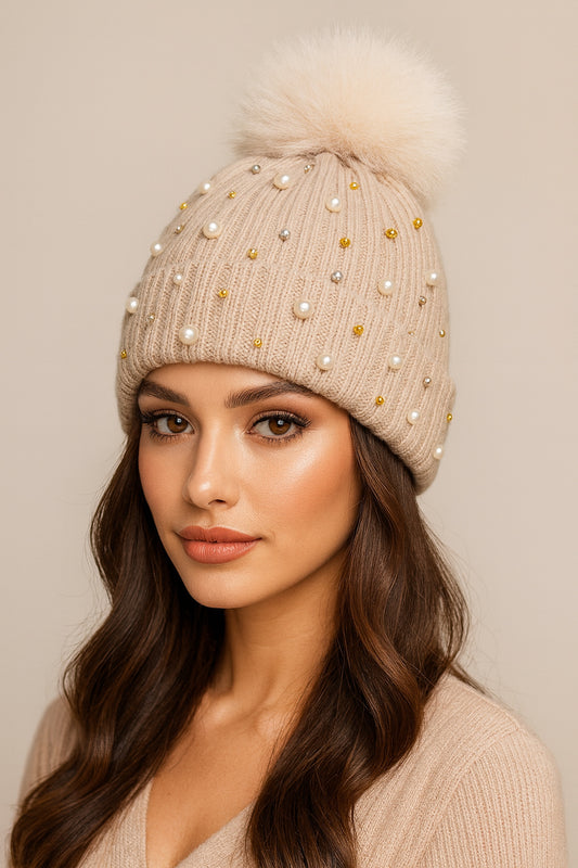 Pearl Pom Beanie