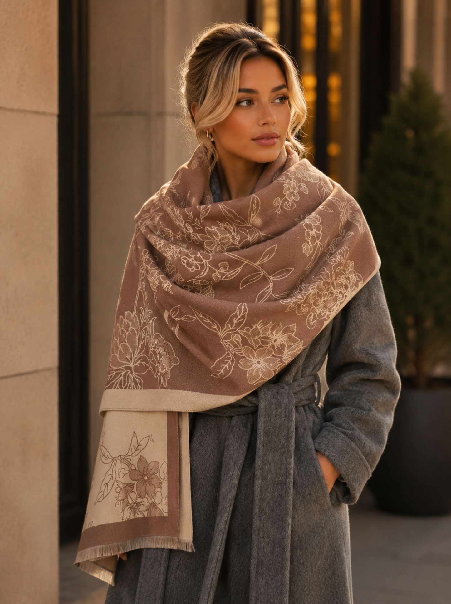 Freya Winter Scarf Shawl in Brown