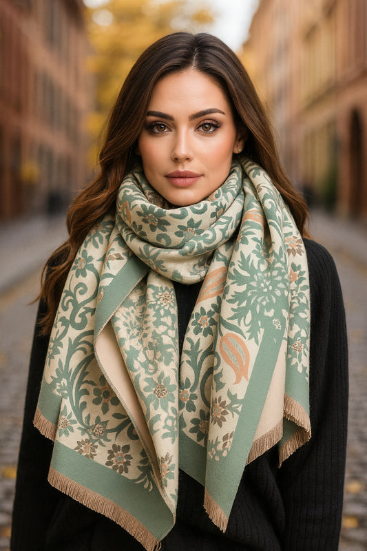 Daria Winter Scarf Shawl in Green