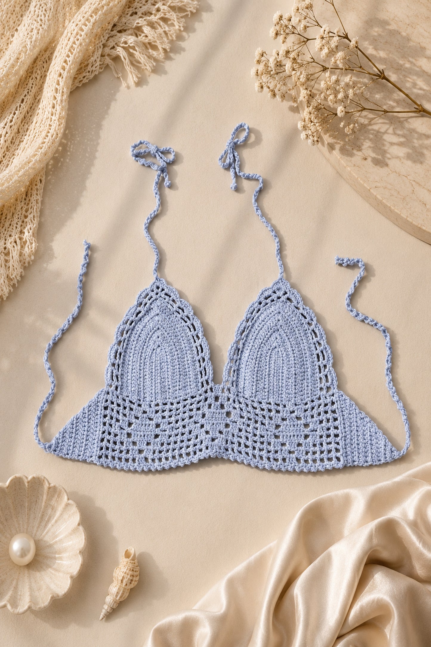The Tianna Crochet Top in Monaco Mist