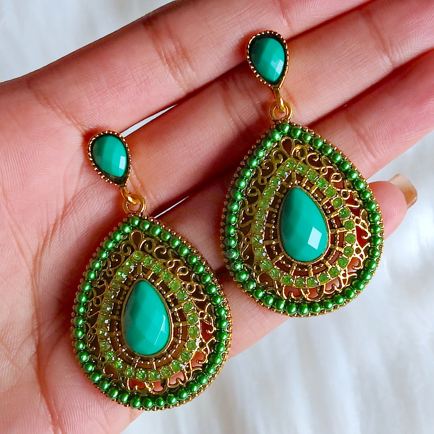 Melia Bohemian earrings in Jade Green