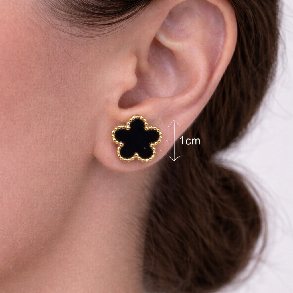 Nida Floral Studs in Black