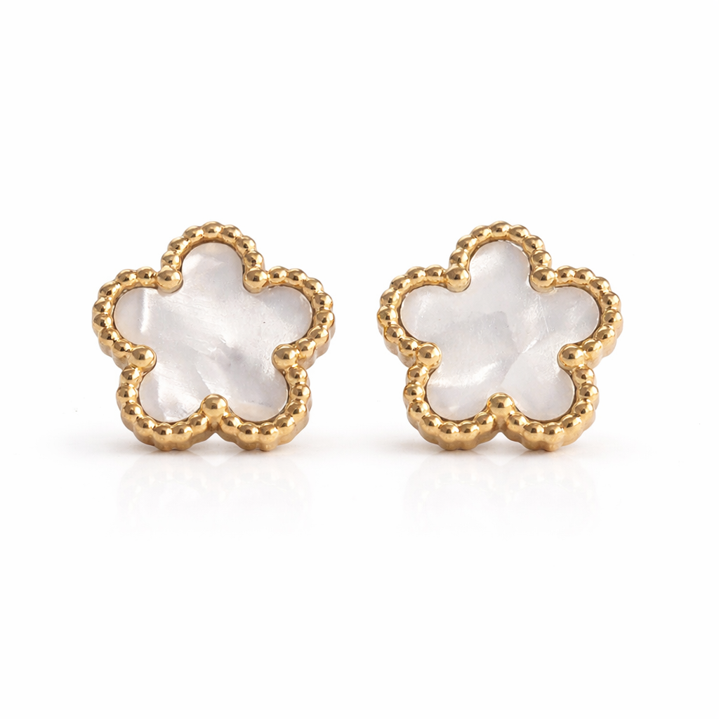 Nida Floral Studs in White