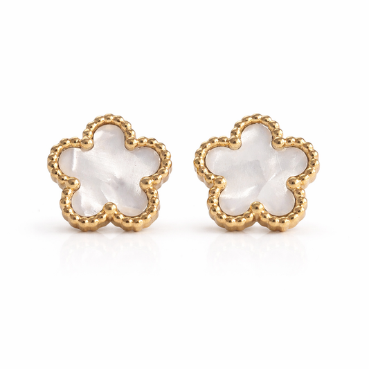 Nida Floral Studs in White