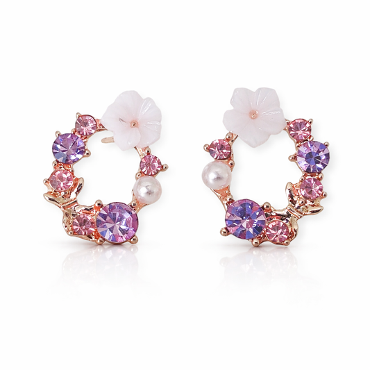 Senna Floral Diamante Studs in Lilac