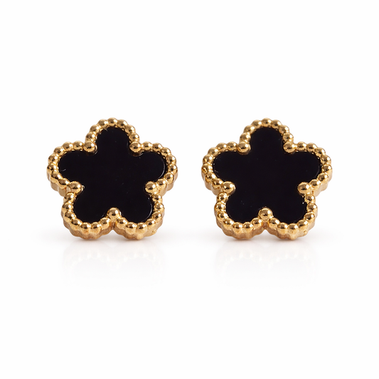 Nida Floral Studs in Black