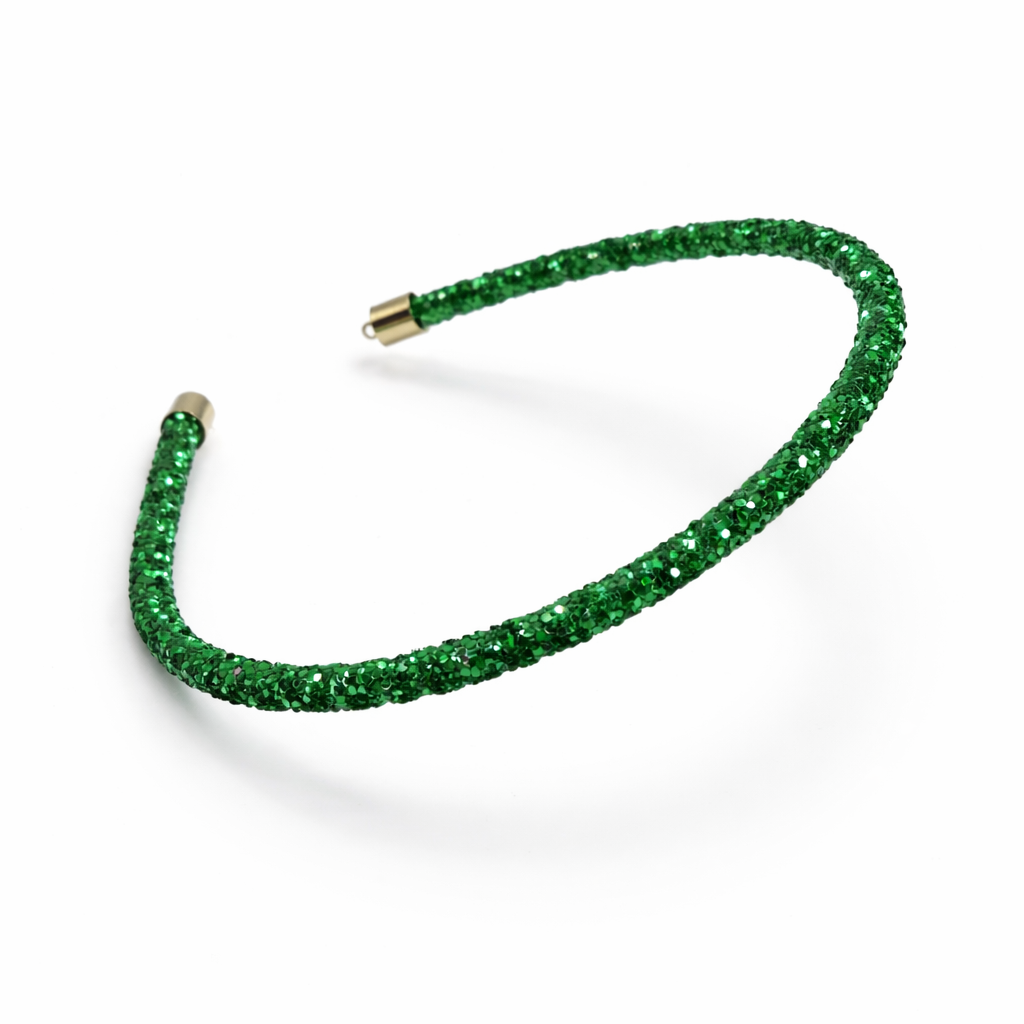 Green beaded headband on a white background