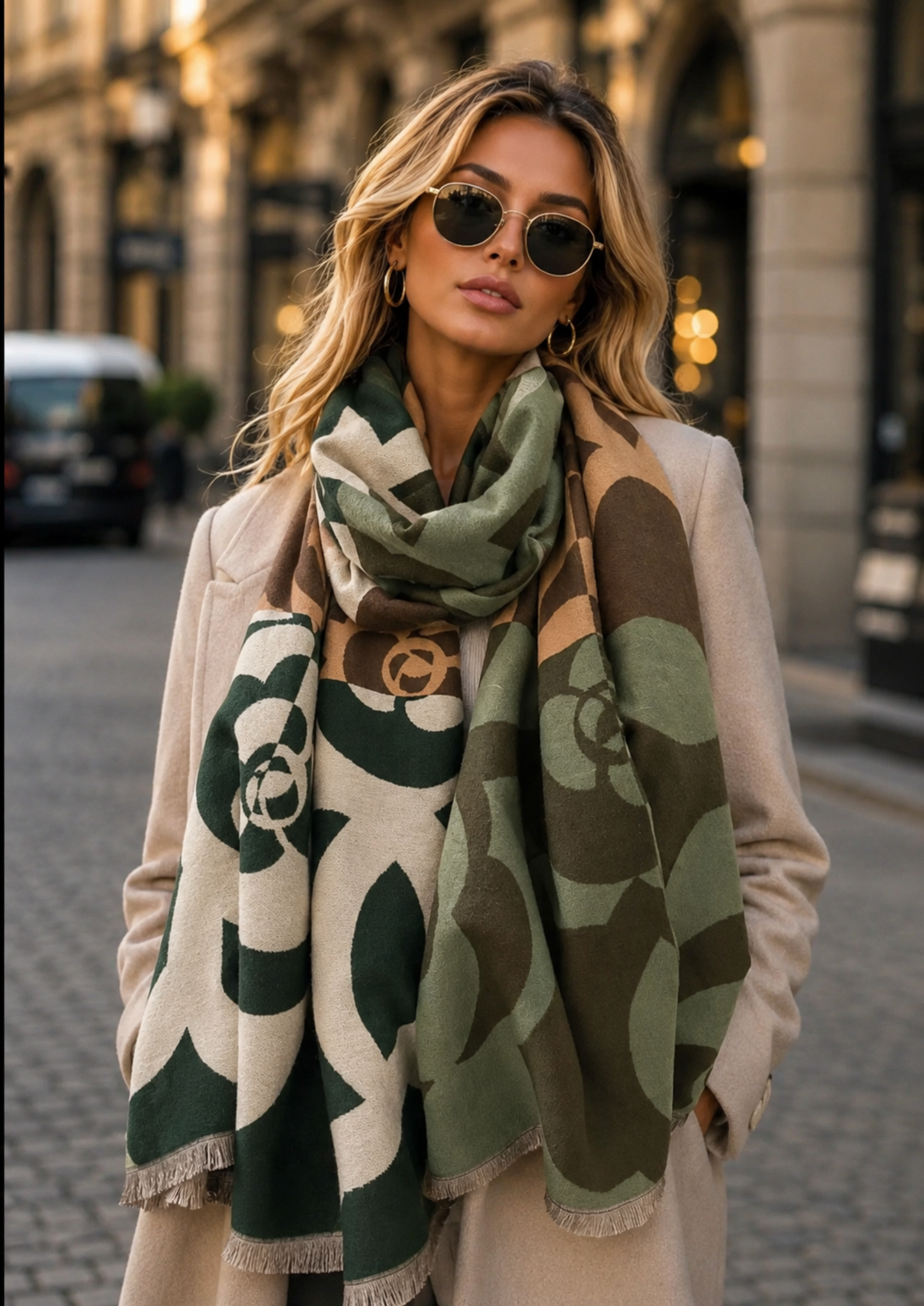 Harriet Winter Scarf Shawl in Green
