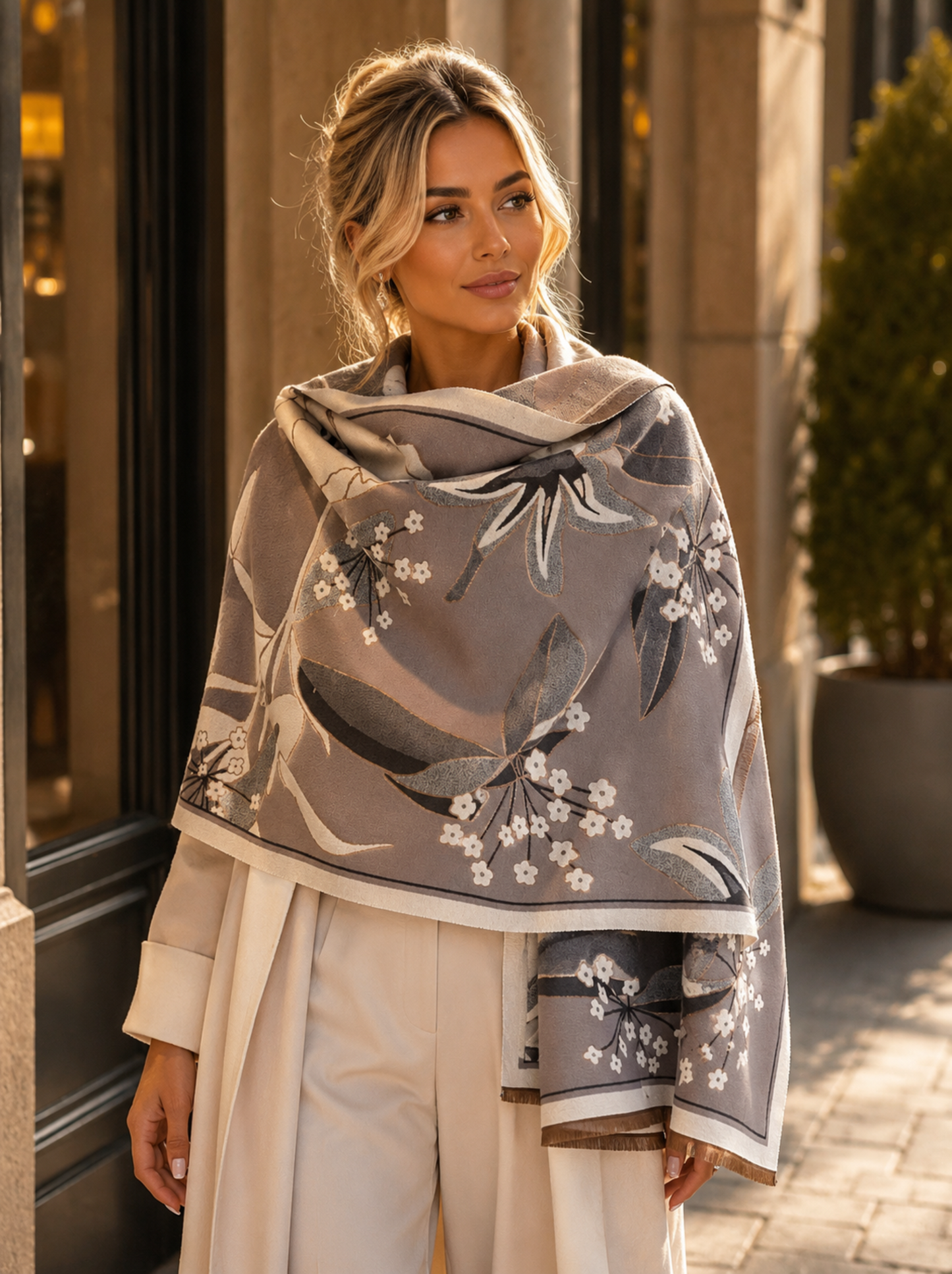 Phoebe Wrap Scarf Shawl in Grey