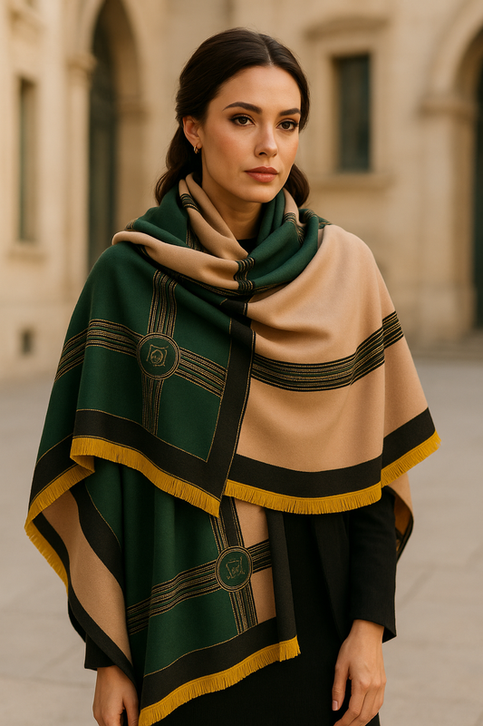Horse Print Wrap Scarf Shawl in Green